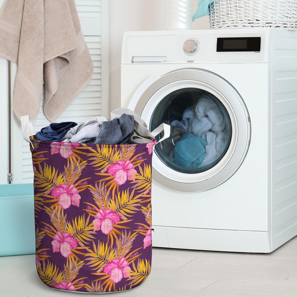 Watercolor Hibiscus Flower Hawaiian Print Laundry Basket-grizzshop