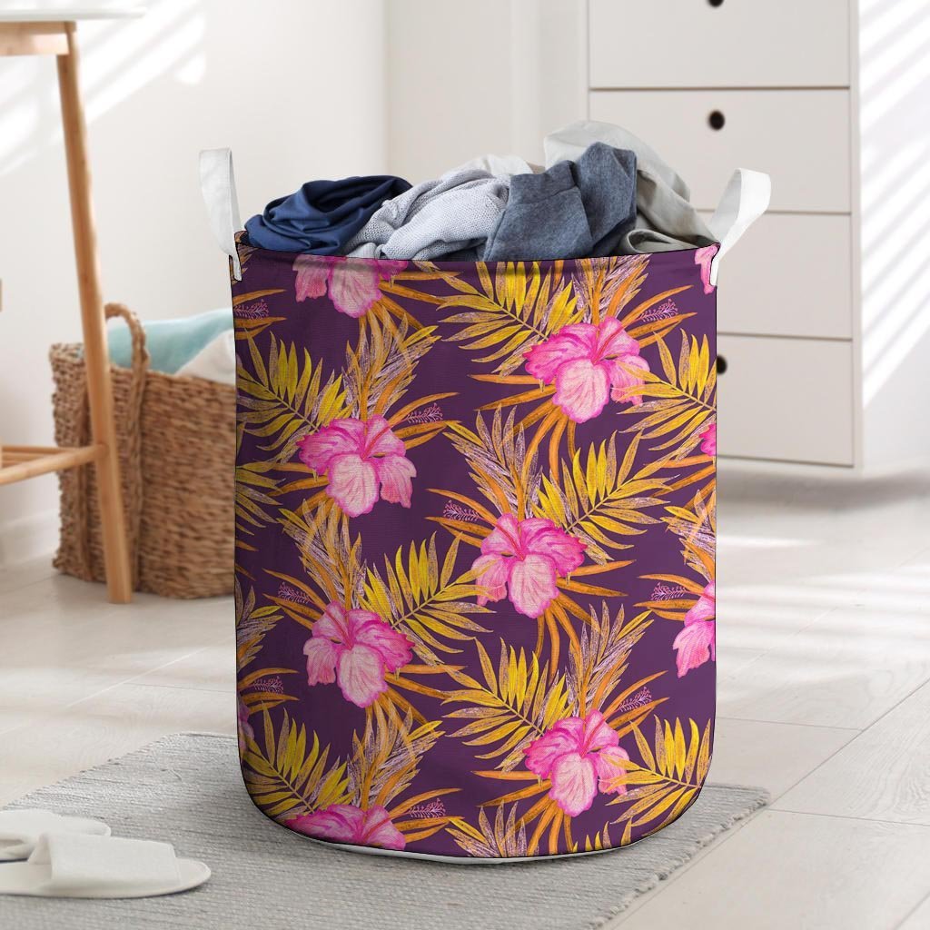 Watercolor Hibiscus Flower Hawaiian Print Laundry Basket-grizzshop