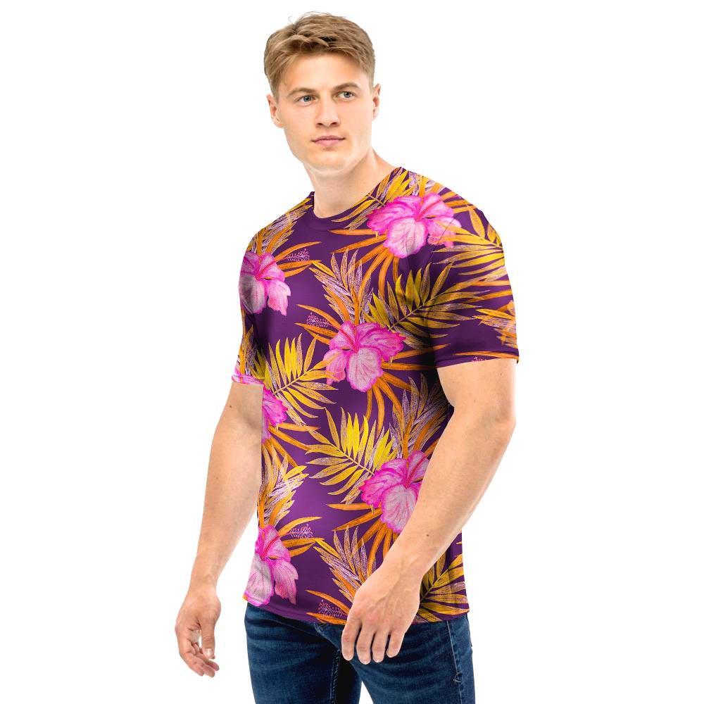 Watercolor Hibiscus Flower Hawaiian Print Men T Shirt-grizzshop