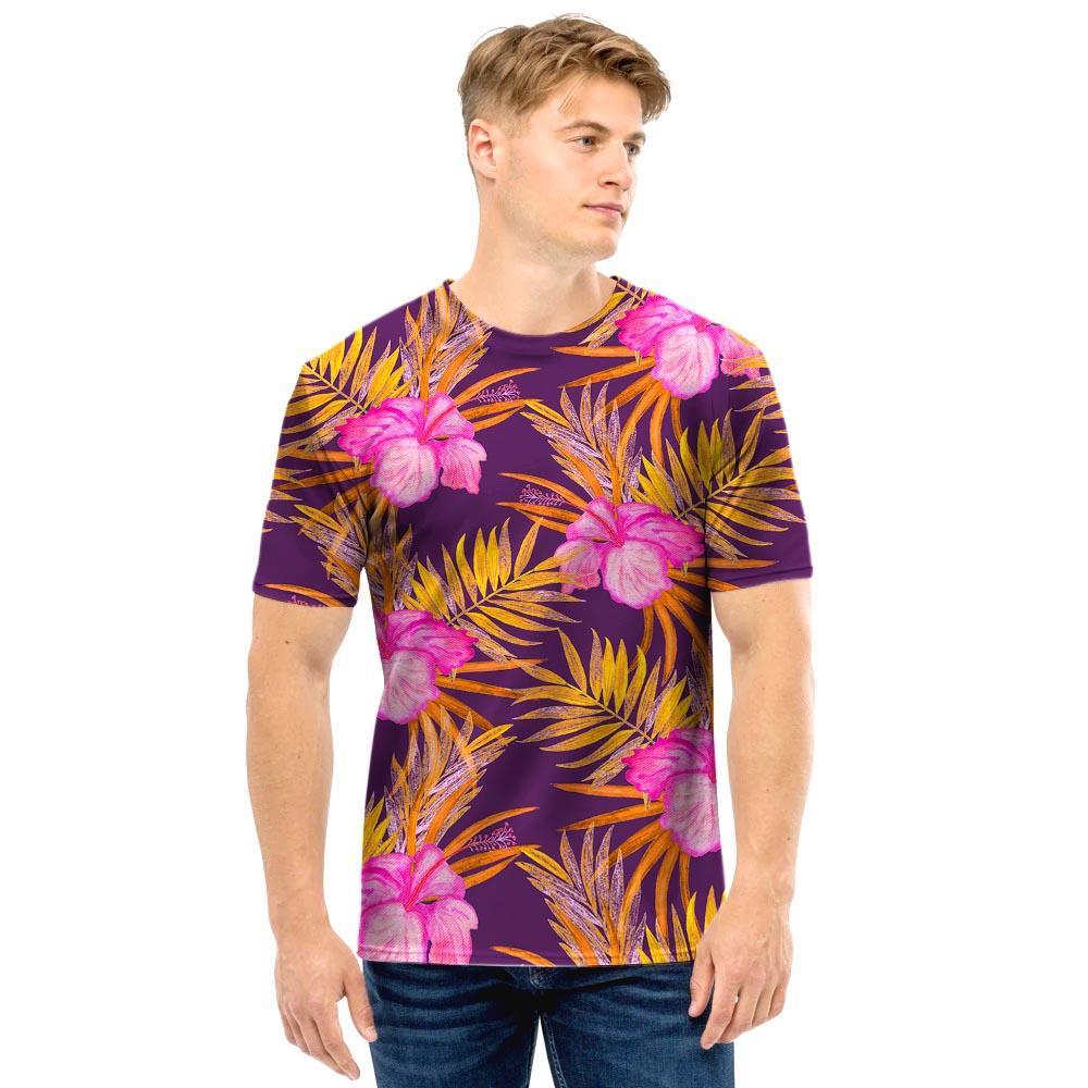 Watercolor Hibiscus Flower Hawaiian Print Men T Shirt-grizzshop