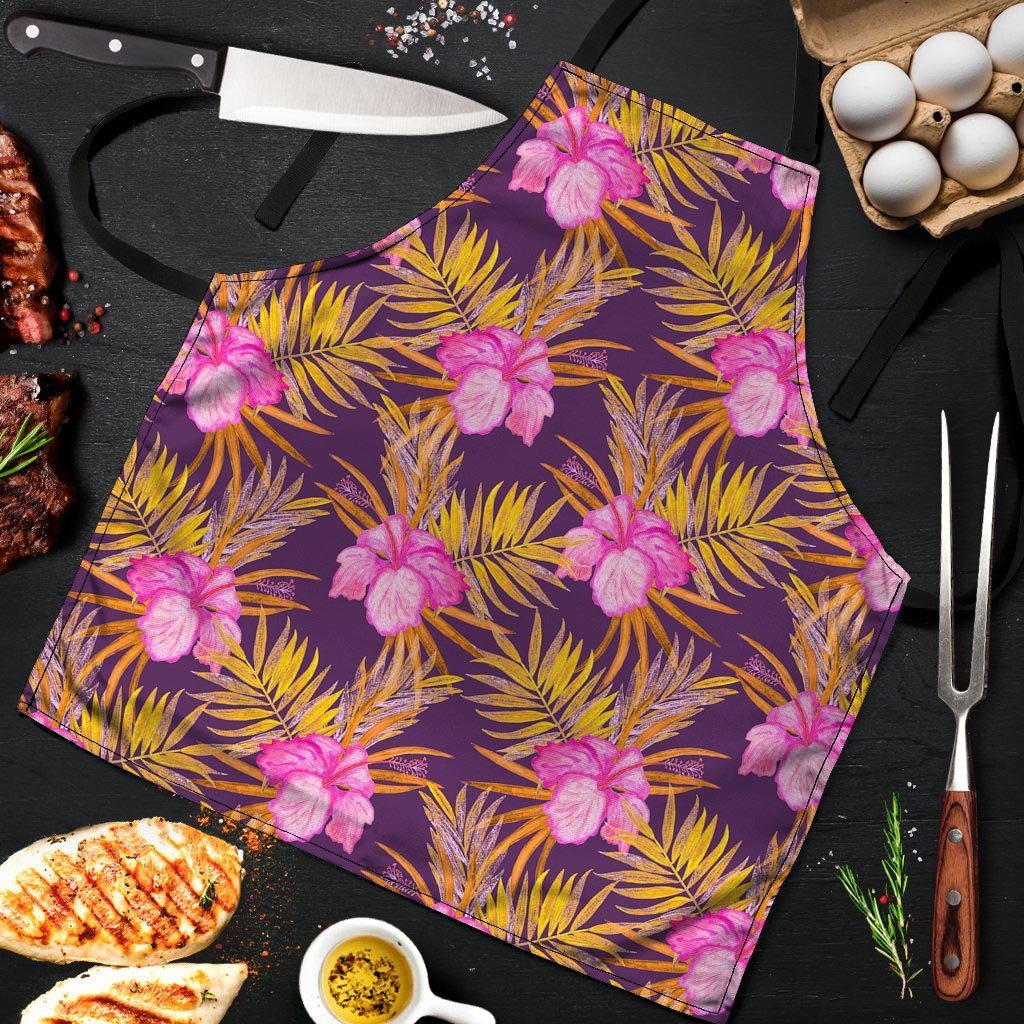 Watercolor Hibiscus Flower Hawaiian Print Men's Apron-grizzshop
