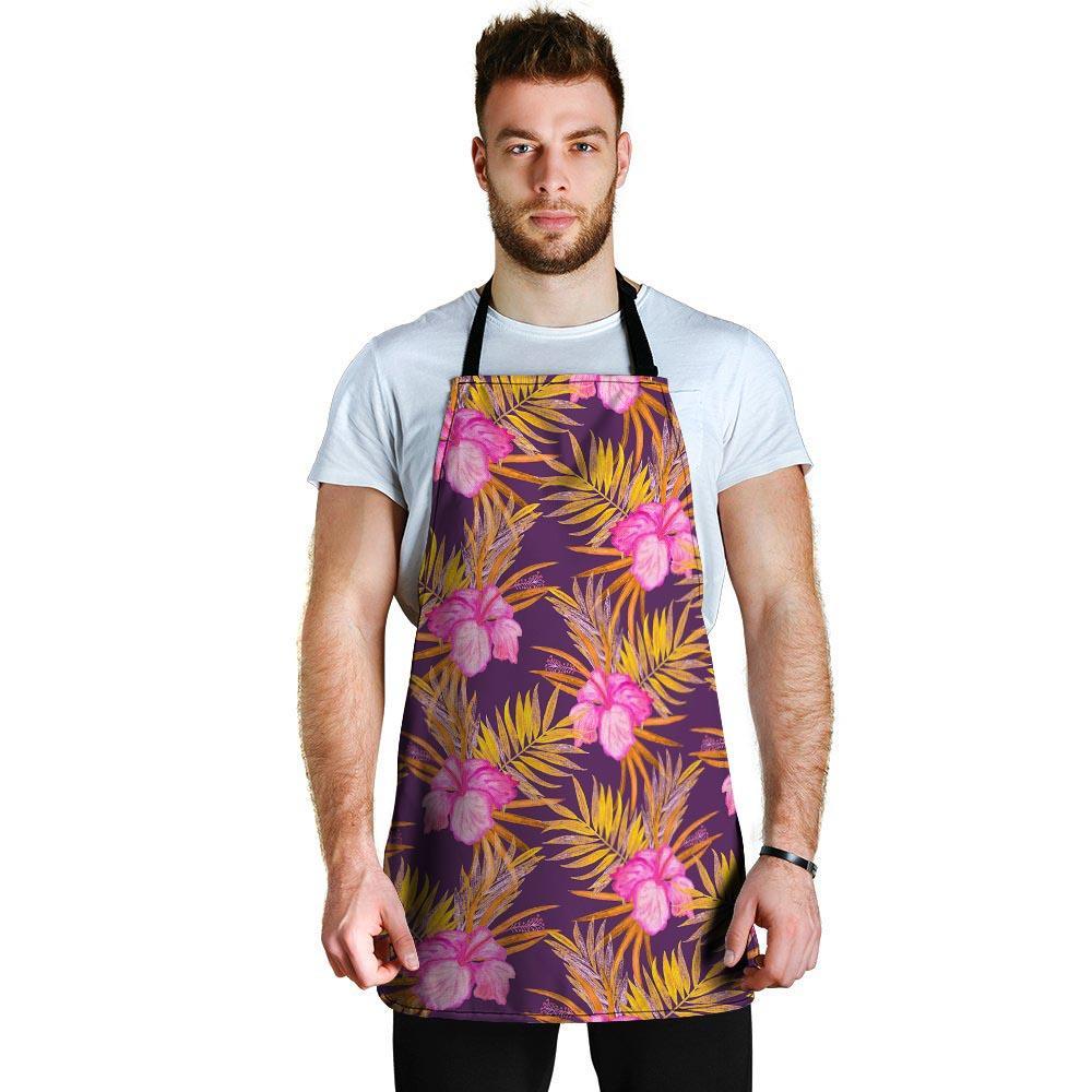 Watercolor Hibiscus Flower Hawaiian Print Men's Apron-grizzshop