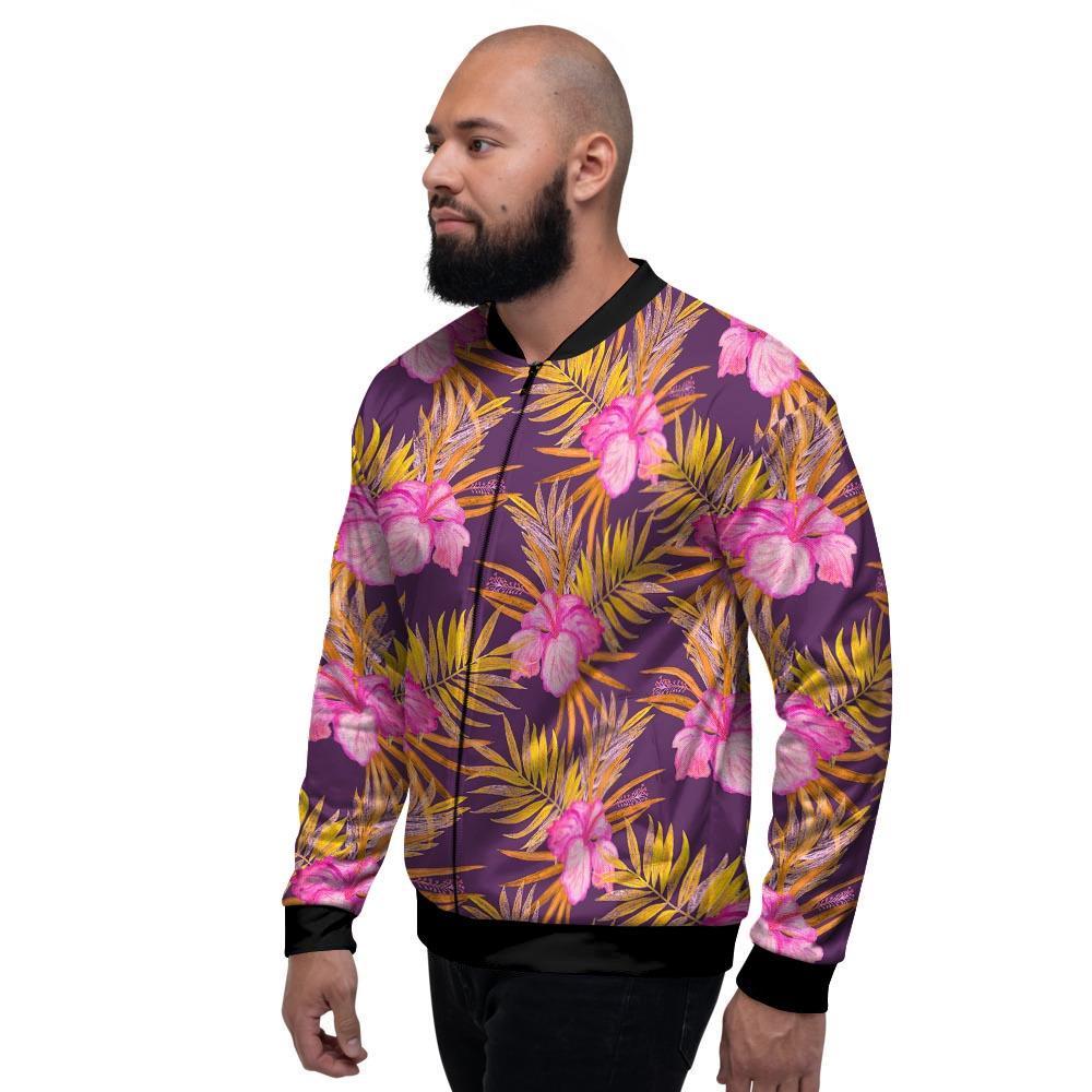 Watercolor Hibiscus Flower Hawaiian Print Men's Bomber Jacket-grizzshop