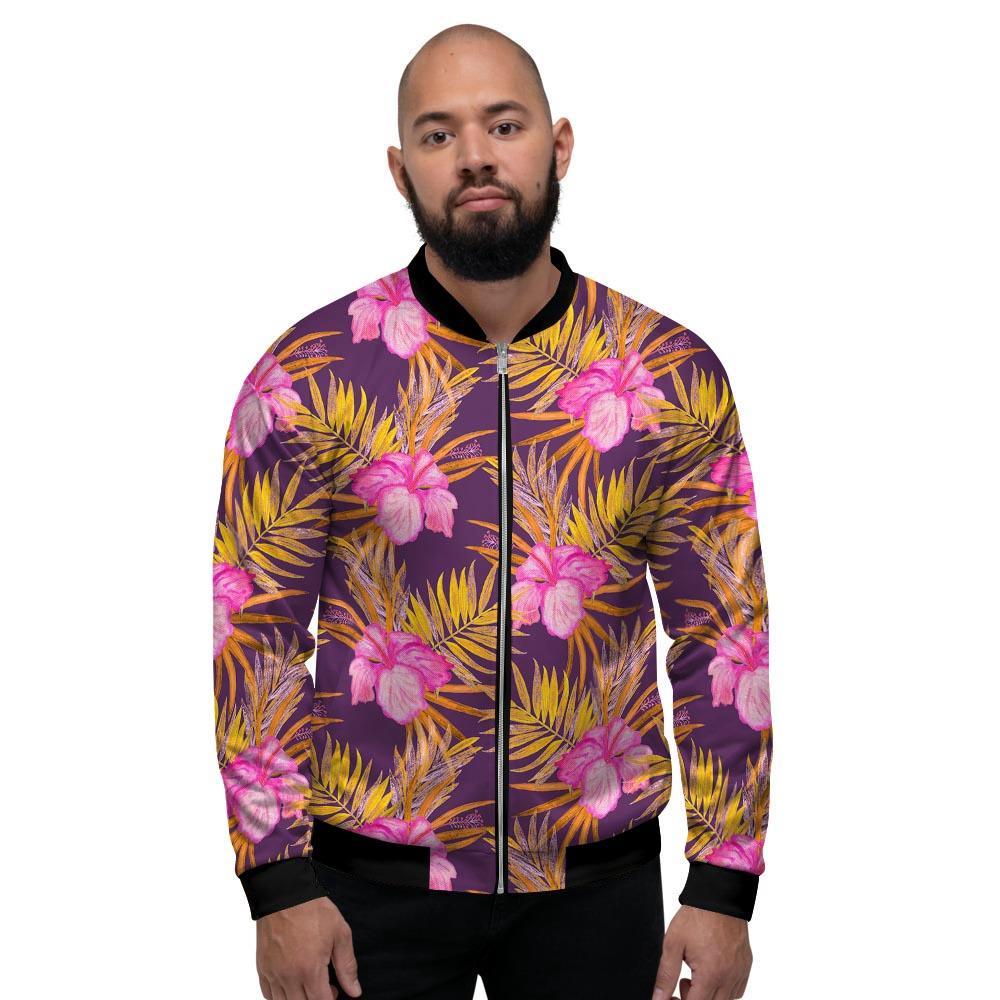 Watercolor Hibiscus Flower Hawaiian Print Men's Bomber Jacket-grizzshop