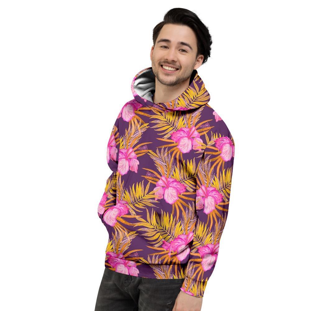 Watercolor Hibiscus Flower Hawaiian Print Men's Hoodie-grizzshop