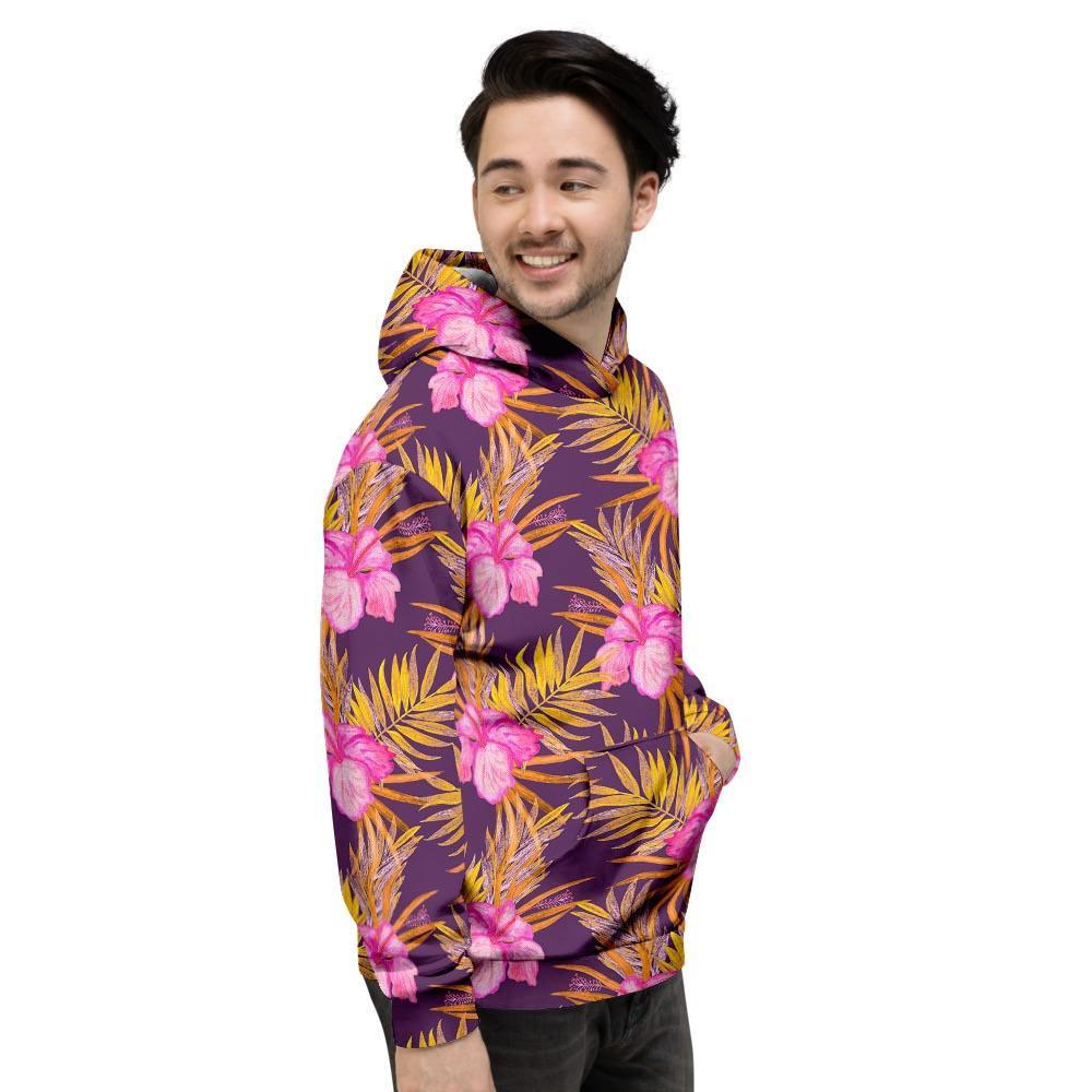 Watercolor Hibiscus Flower Hawaiian Print Men's Hoodie-grizzshop