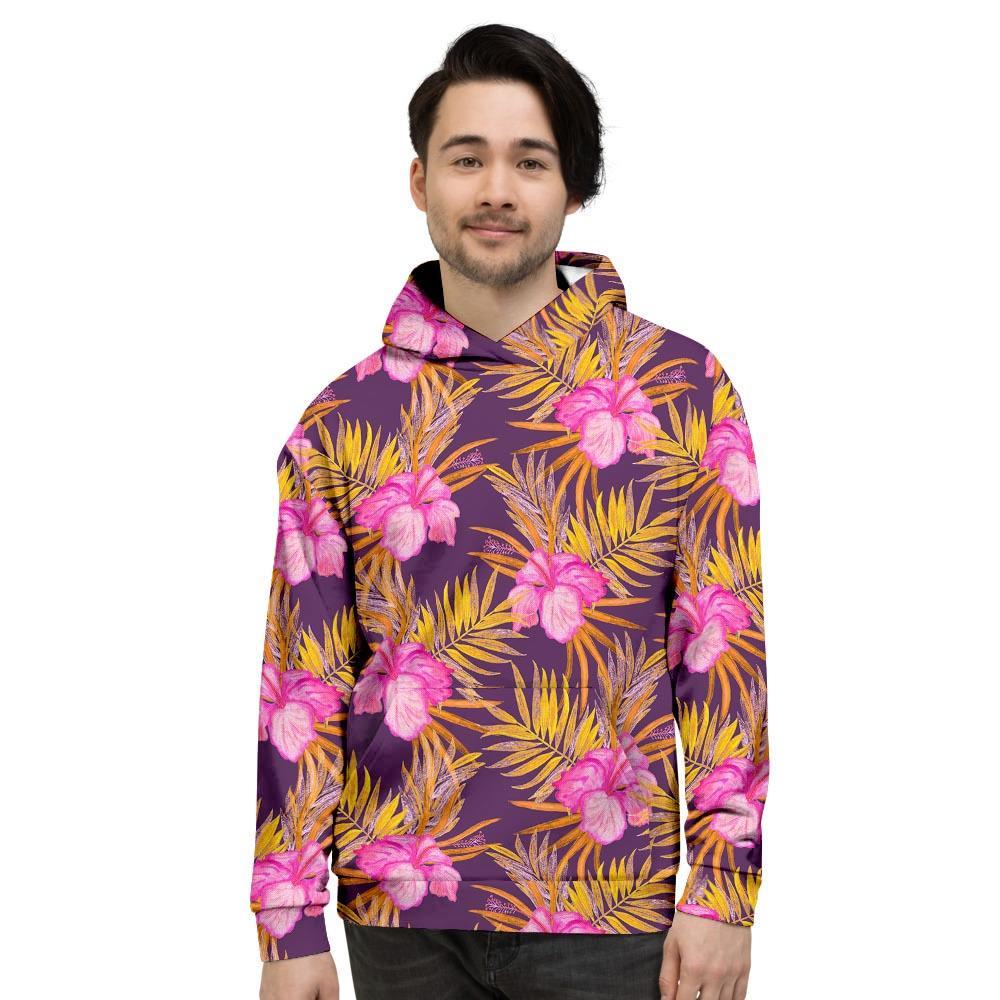 Watercolor Hibiscus Flower Hawaiian Print Men's Hoodie-grizzshop