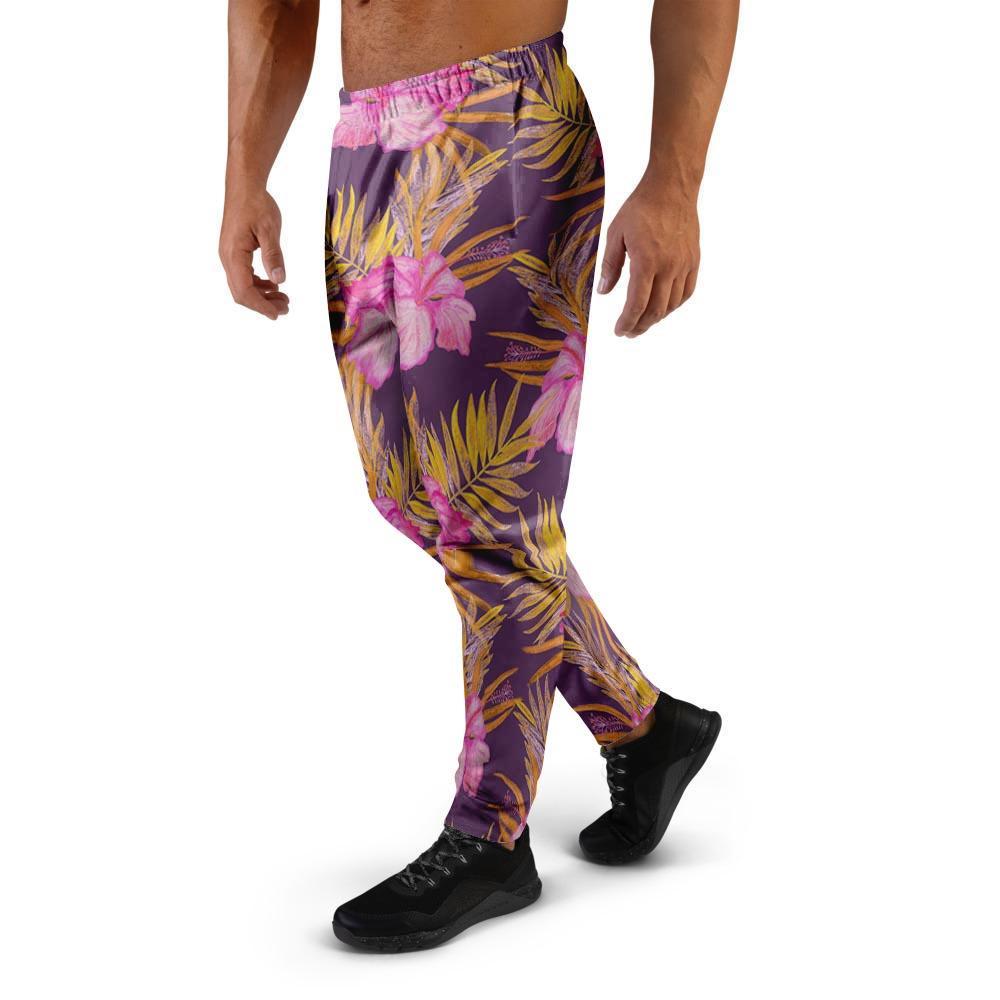 Watercolor Hibiscus Flower Hawaiian Print Men's Joggers-grizzshop