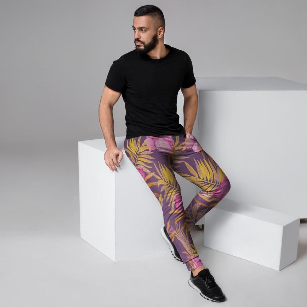 Watercolor Hibiscus Flower Hawaiian Print Men's Joggers-grizzshop