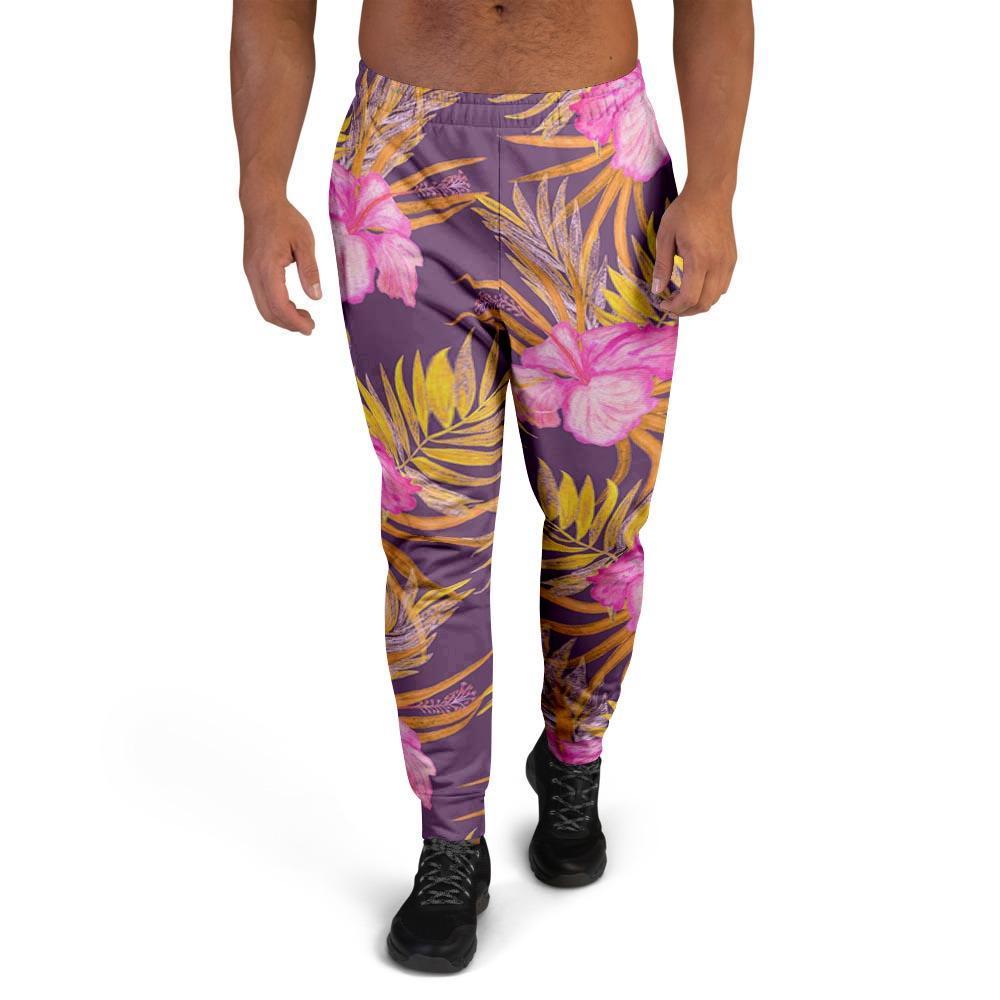 Watercolor Hibiscus Flower Hawaiian Print Men's Joggers-grizzshop