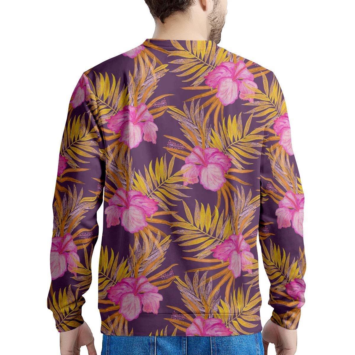 Watercolor Hibiscus Flower Hawaiian Print Men's Sweatshirt-grizzshop