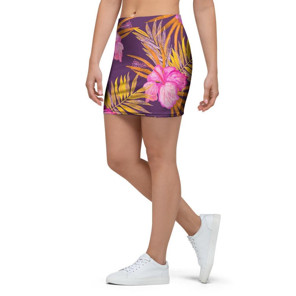 Watercolor Hibiscus Flower Hawaiian Print Mini Skirt-grizzshop