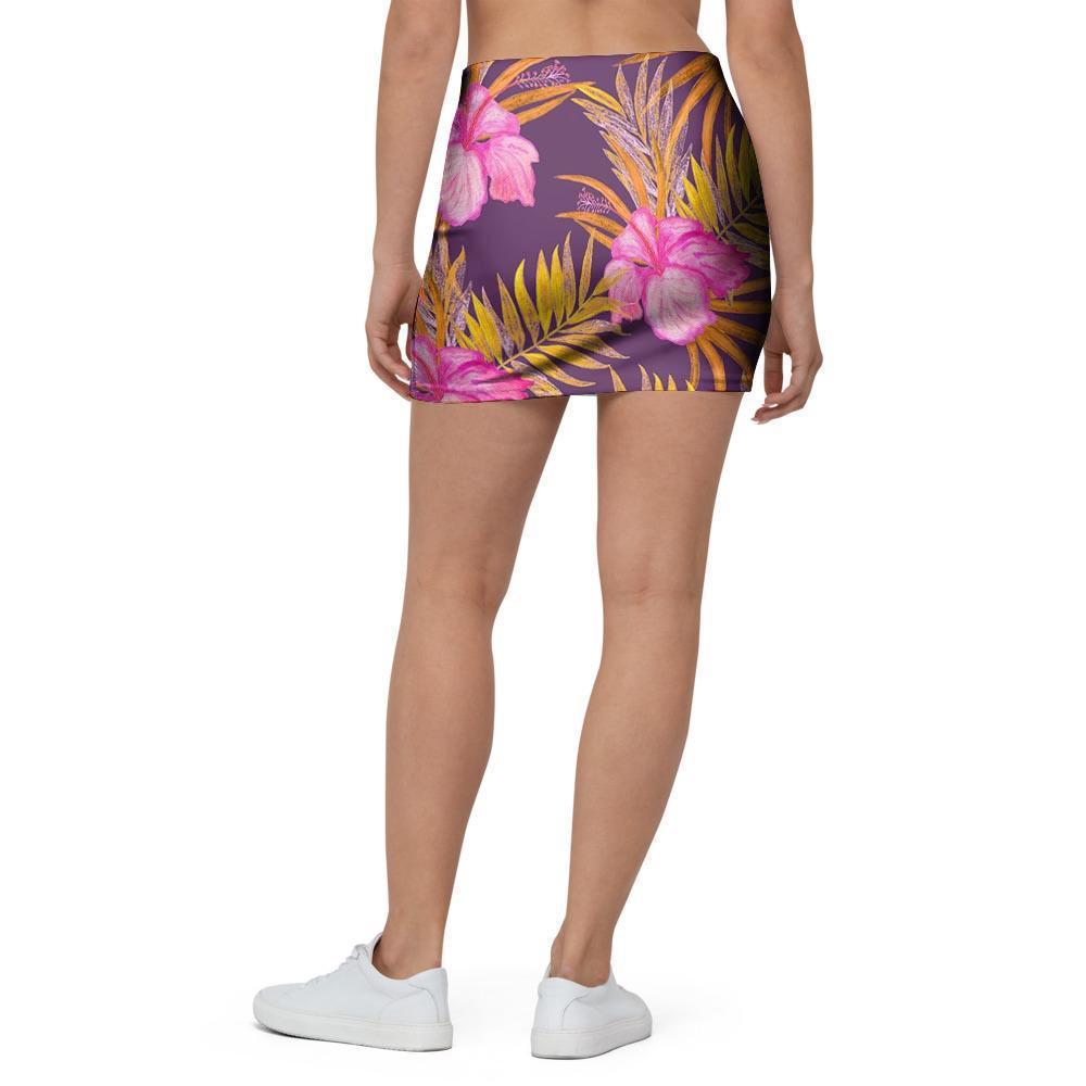 Watercolor Hibiscus Flower Hawaiian Print Mini Skirt-grizzshop
