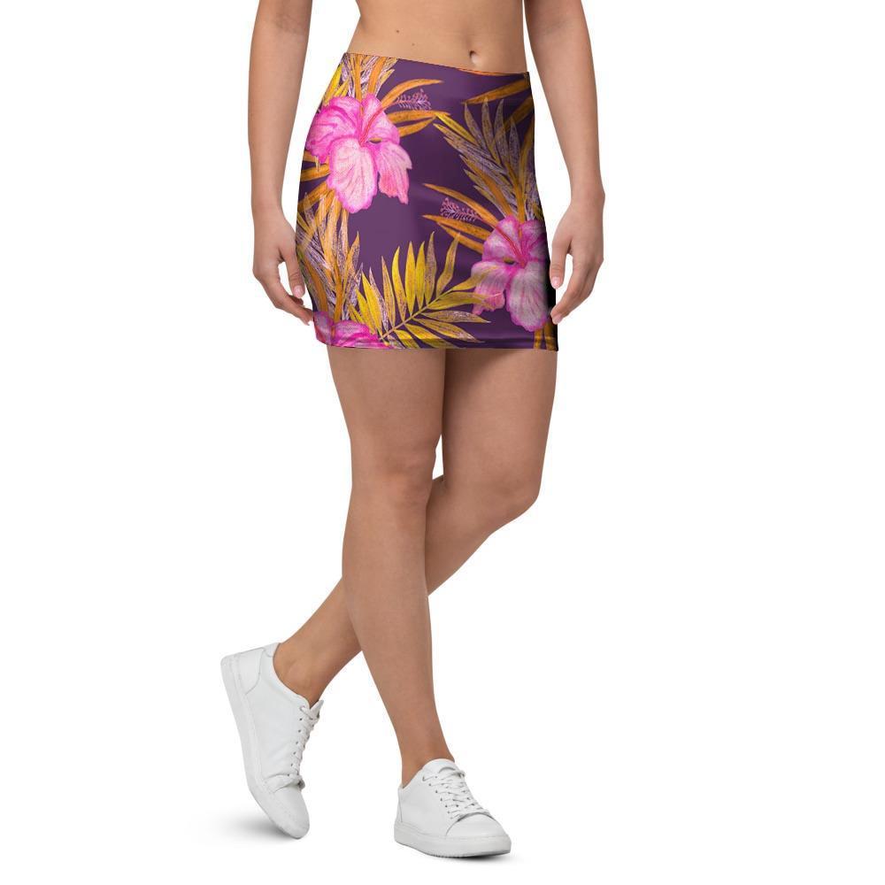 Watercolor Hibiscus Flower Hawaiian Print Mini Skirt-grizzshop