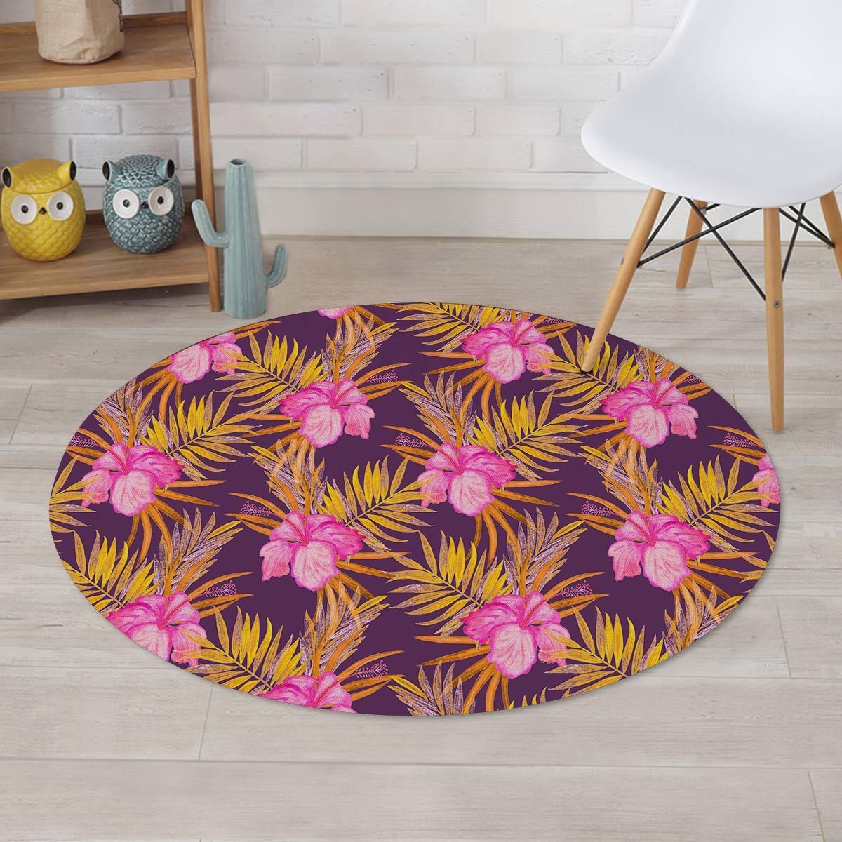 Watercolor Hibiscus Flower Hawaiian Print Round Rug-grizzshop