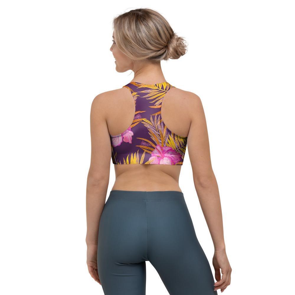 Watercolor Hibiscus Flower Hawaiian Print Sports Bra-grizzshop