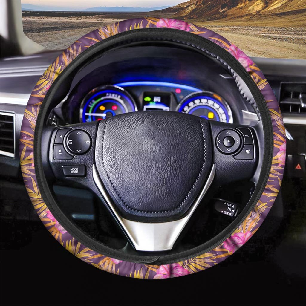 Watercolor Hibiscus Flower Hawaiian Print Steering Wheel Cover-grizzshop