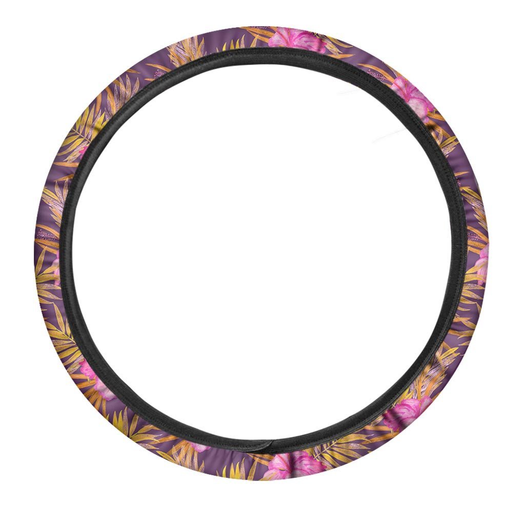 Watercolor Hibiscus Flower Hawaiian Print Steering Wheel Cover-grizzshop