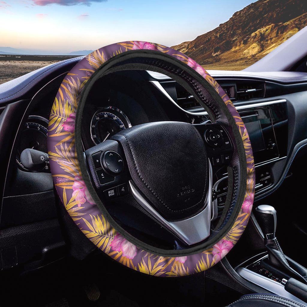 Watercolor Hibiscus Flower Hawaiian Print Steering Wheel Cover-grizzshop