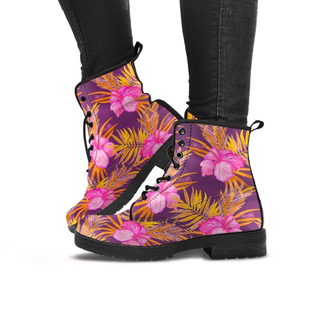 Watercolor Hibiscus Flower Hawaiian Print Women's Boots-grizzshop