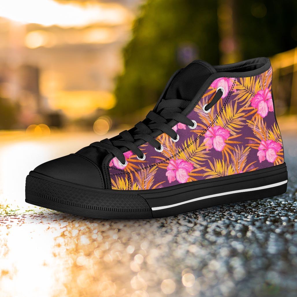 Watercolor Hibiscus Flower Hawaiian Print Women's High Top Shoes-grizzshop
