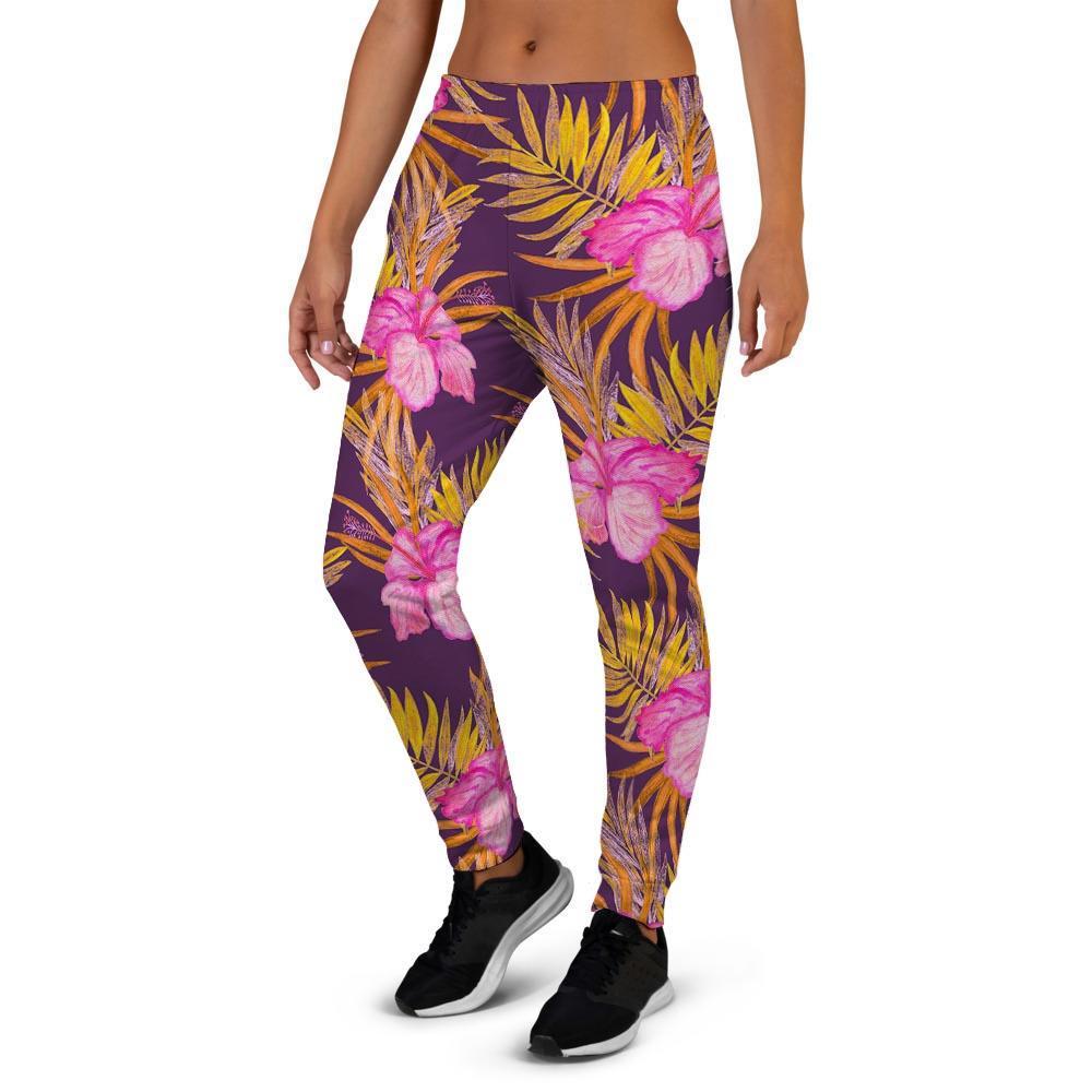 Watercolor Hibiscus Flower Hawaiian Print Women's Joggers-grizzshop