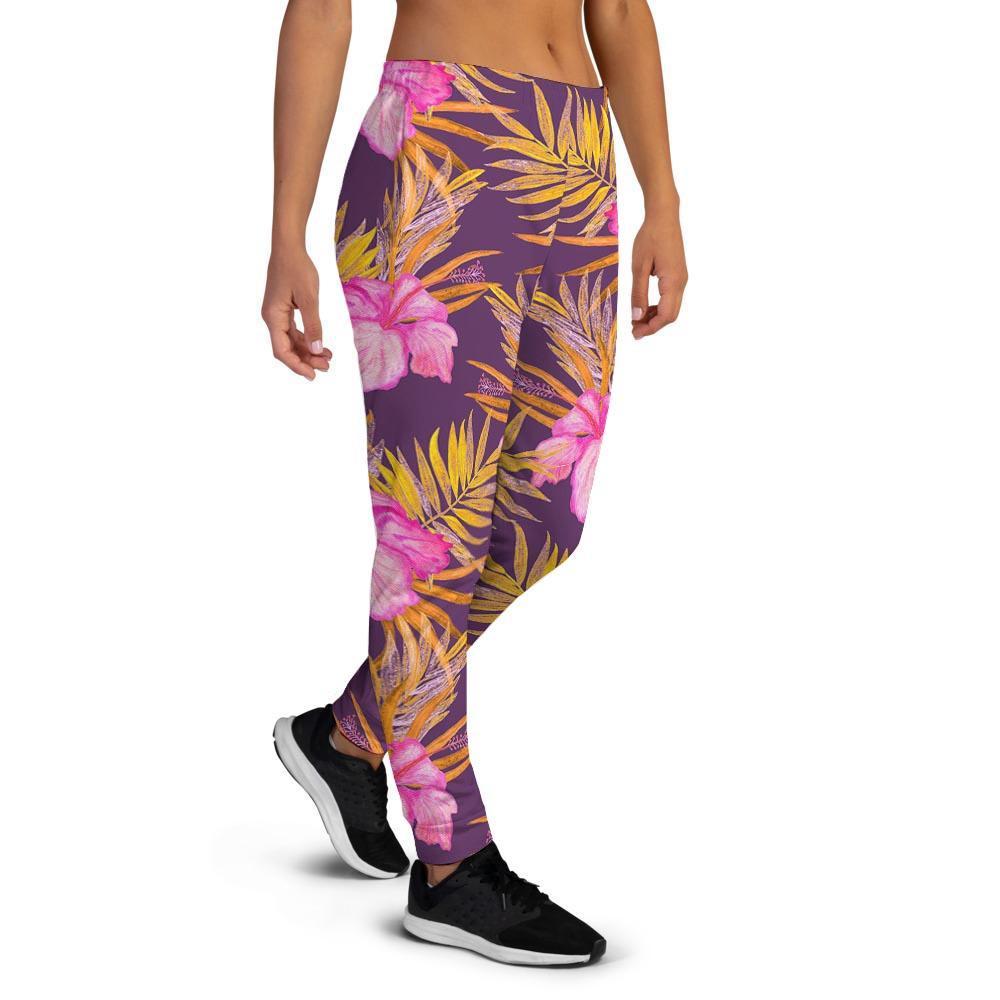 Watercolor Hibiscus Flower Hawaiian Print Women's Joggers-grizzshop