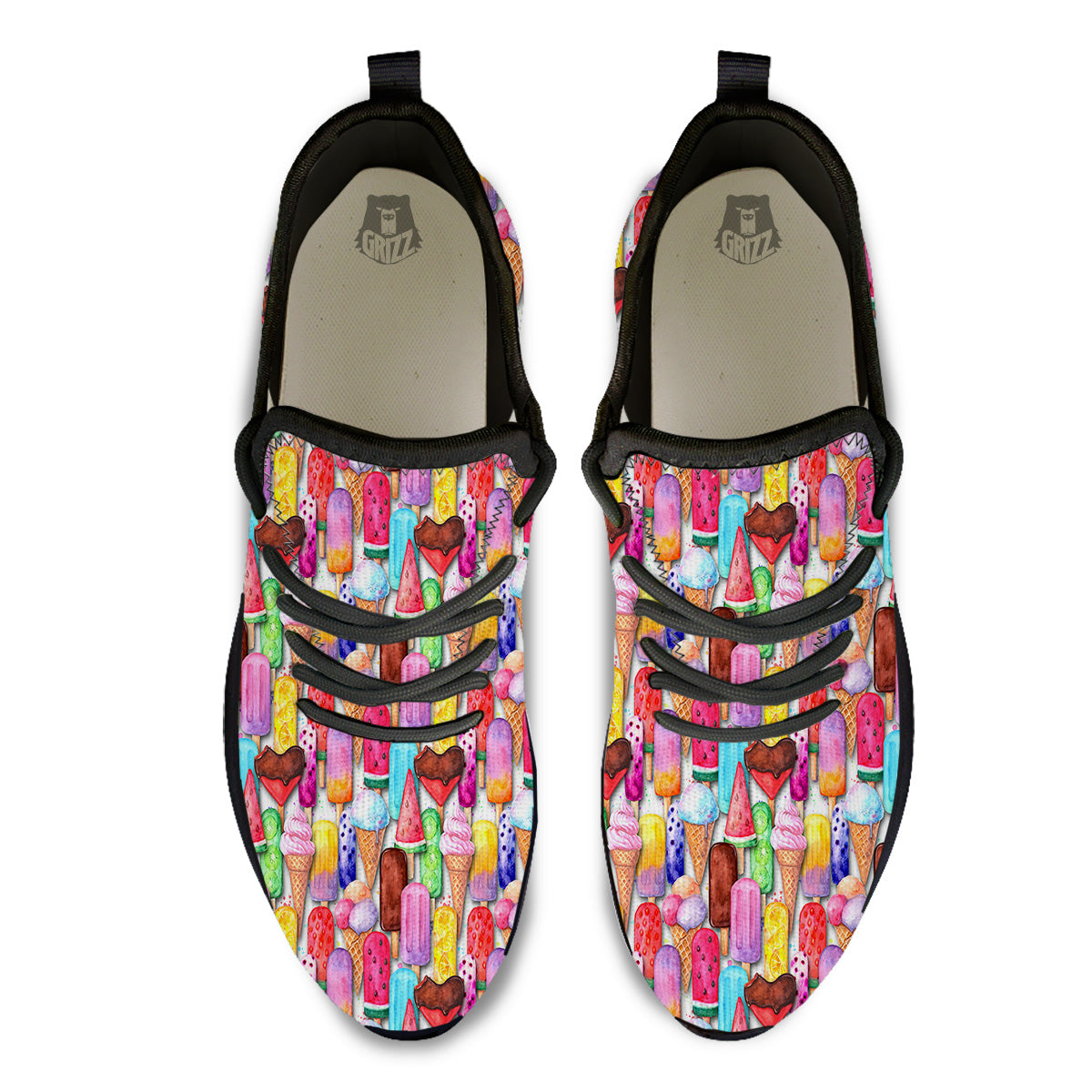 Watercolor Ice Cream Print Pattern Black Athletic Shoes-grizzshop