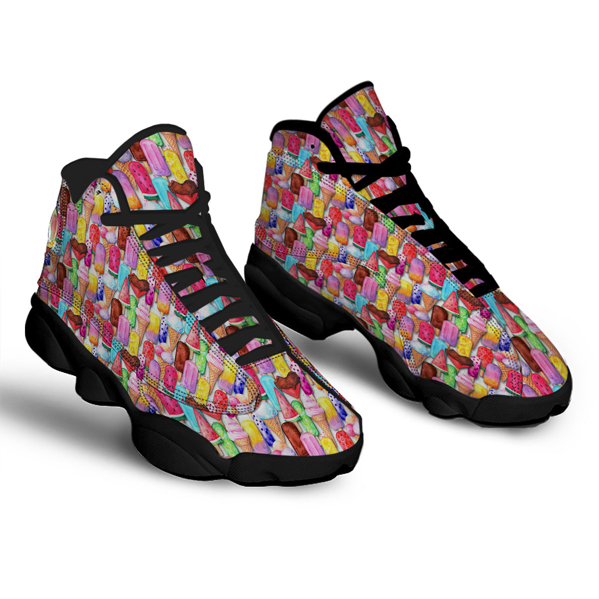 Watercolor Ice Cream Print Pattern Black Basketball Shoes-grizzshop
