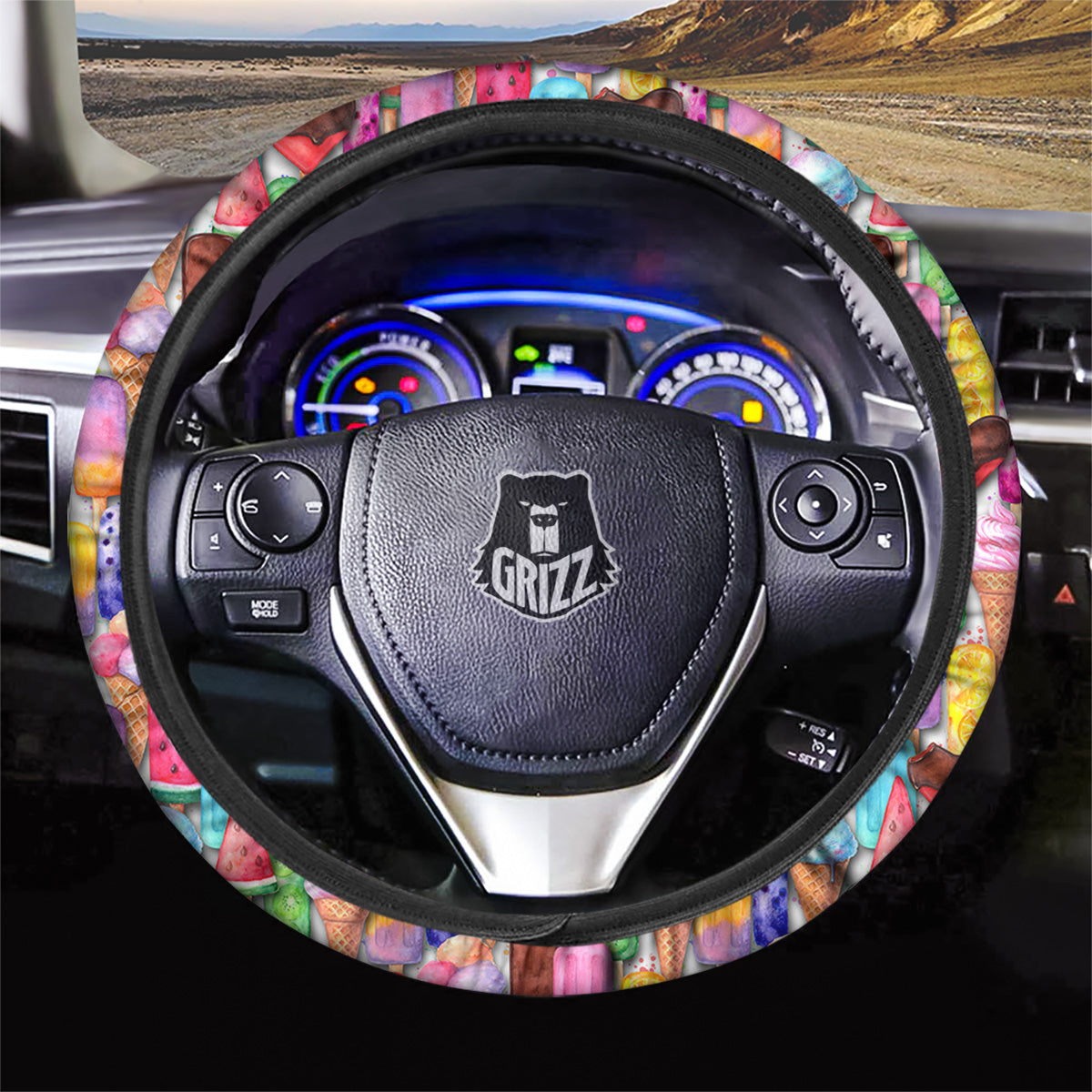 Watercolor Ice Cream Print Pattern Car Steering Wheel Cover-grizzshop