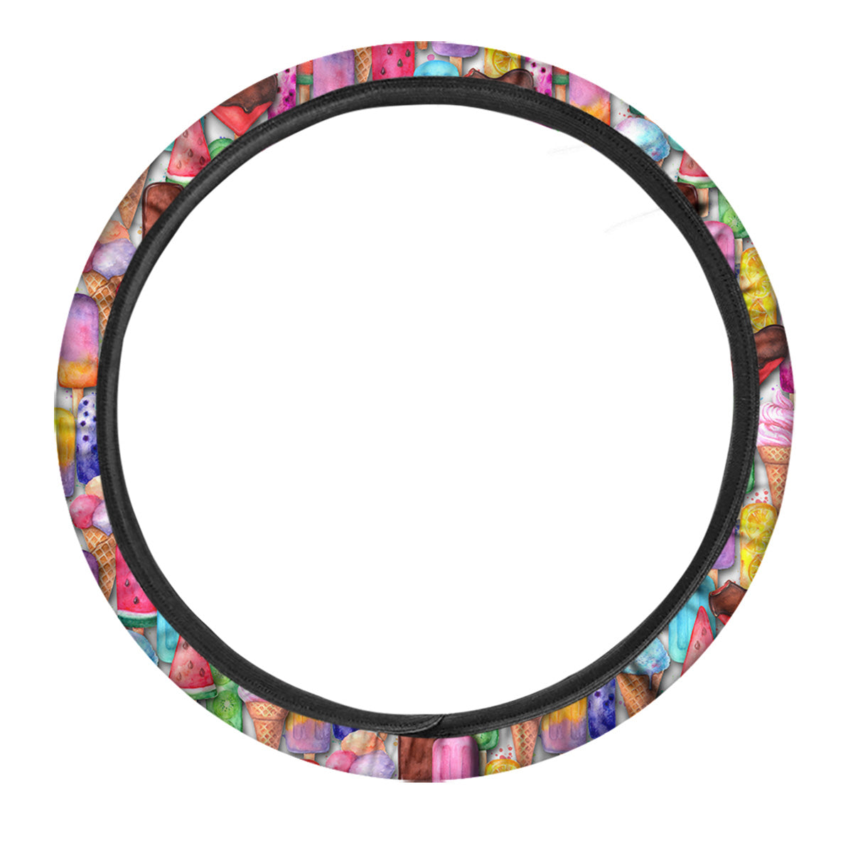 Watercolor Ice Cream Print Pattern Car Steering Wheel Cover-grizzshop
