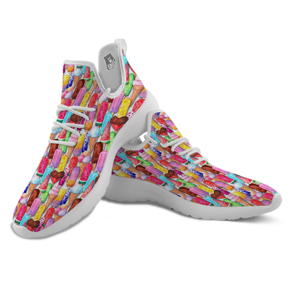 Watercolor Ice Cream Print Pattern White Athletic Shoes-grizzshop