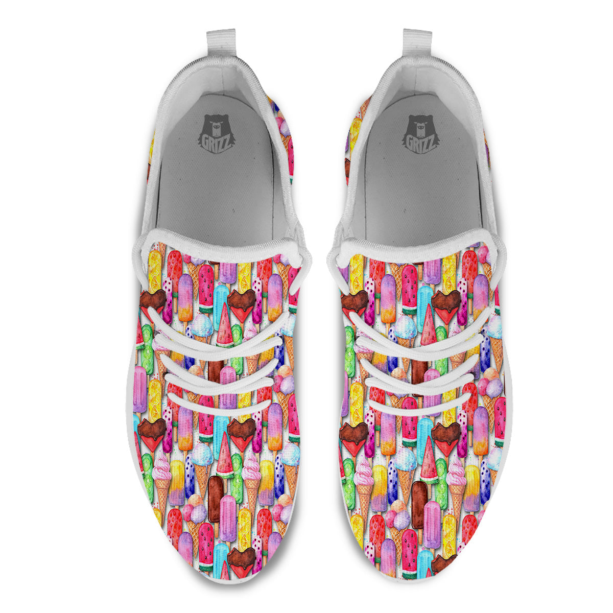 Watercolor Ice Cream Print Pattern White Athletic Shoes-grizzshop