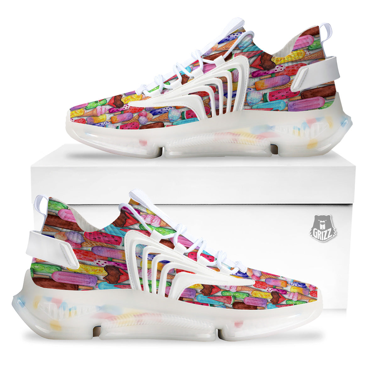 Watercolor Ice Cream Print Pattern White Gym Shoes-grizzshop