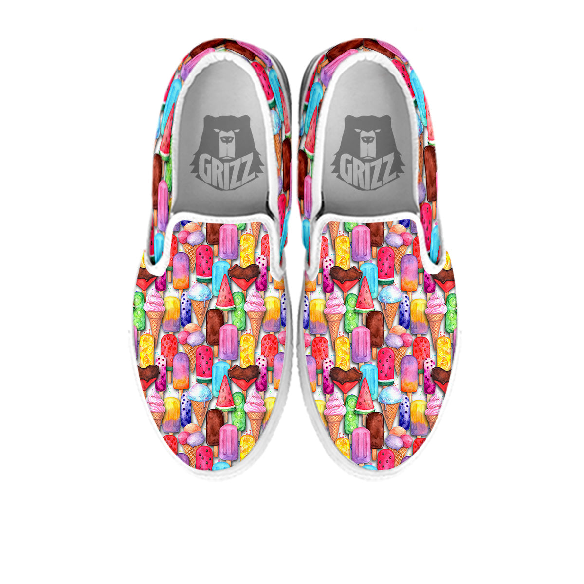 Watercolor Ice Cream Print Pattern White Slip On Shoes-grizzshop