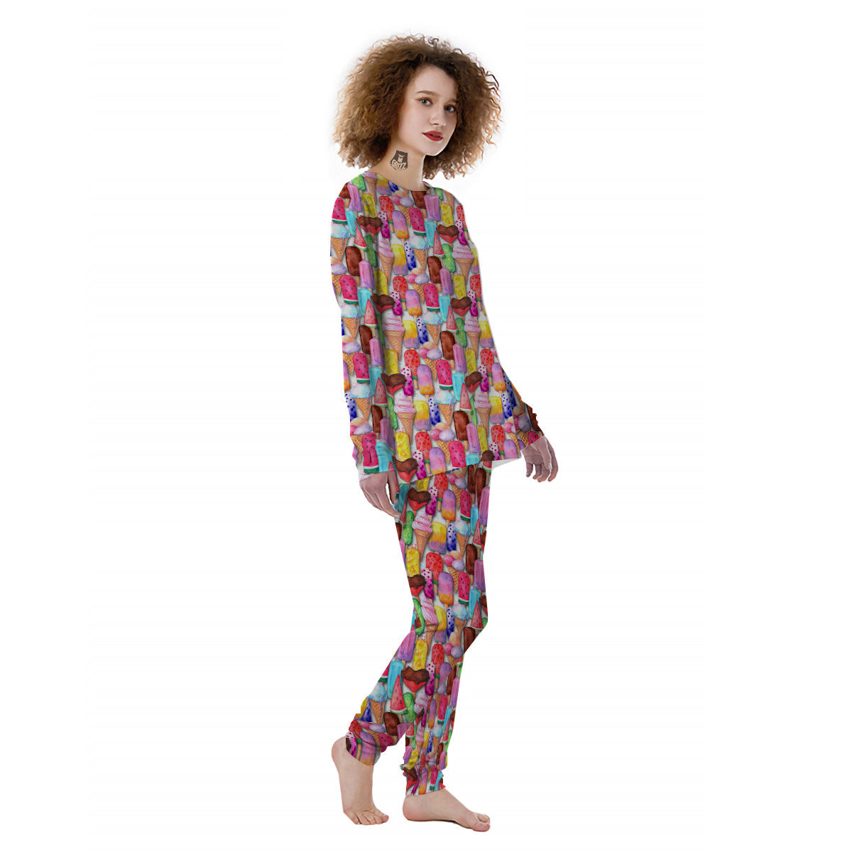 Watercolor Ice Cream Print Pattern Women's Pajamas-grizzshop