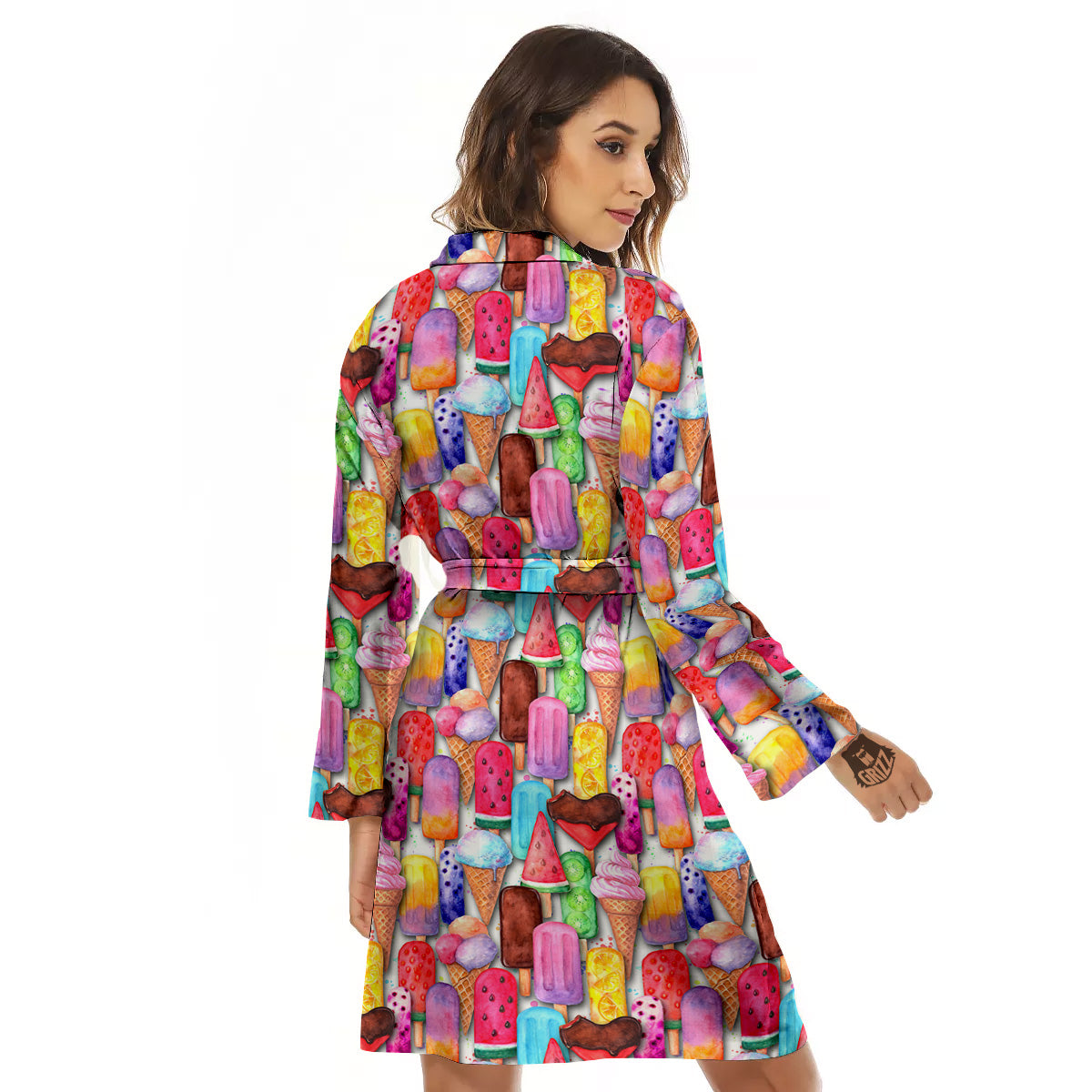 Watercolor Ice Cream Print Pattern Women's Robe-grizzshop