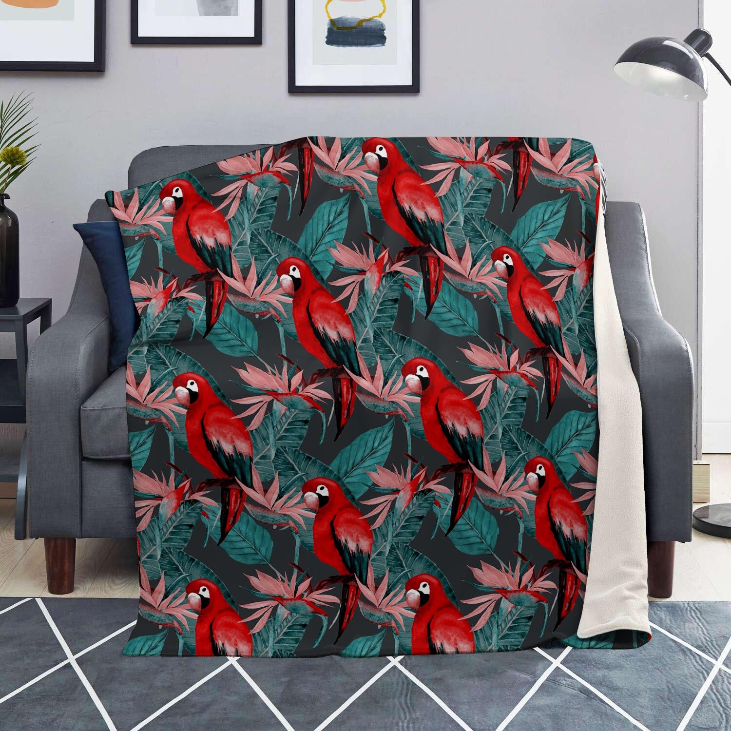 Watercolor Parrot Tropical Print Blanket-grizzshop