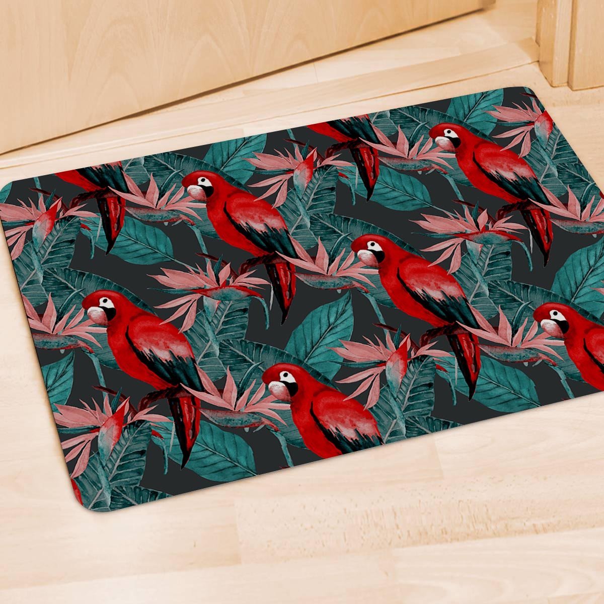 Watercolor Parrot Tropical Print Door Mat-grizzshop