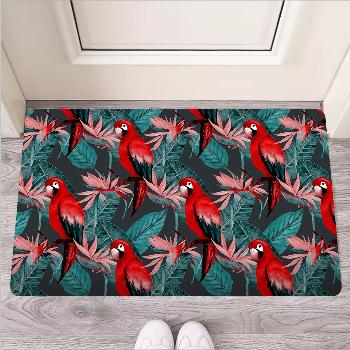 Watercolor Parrot Tropical Print Door Mat-grizzshop