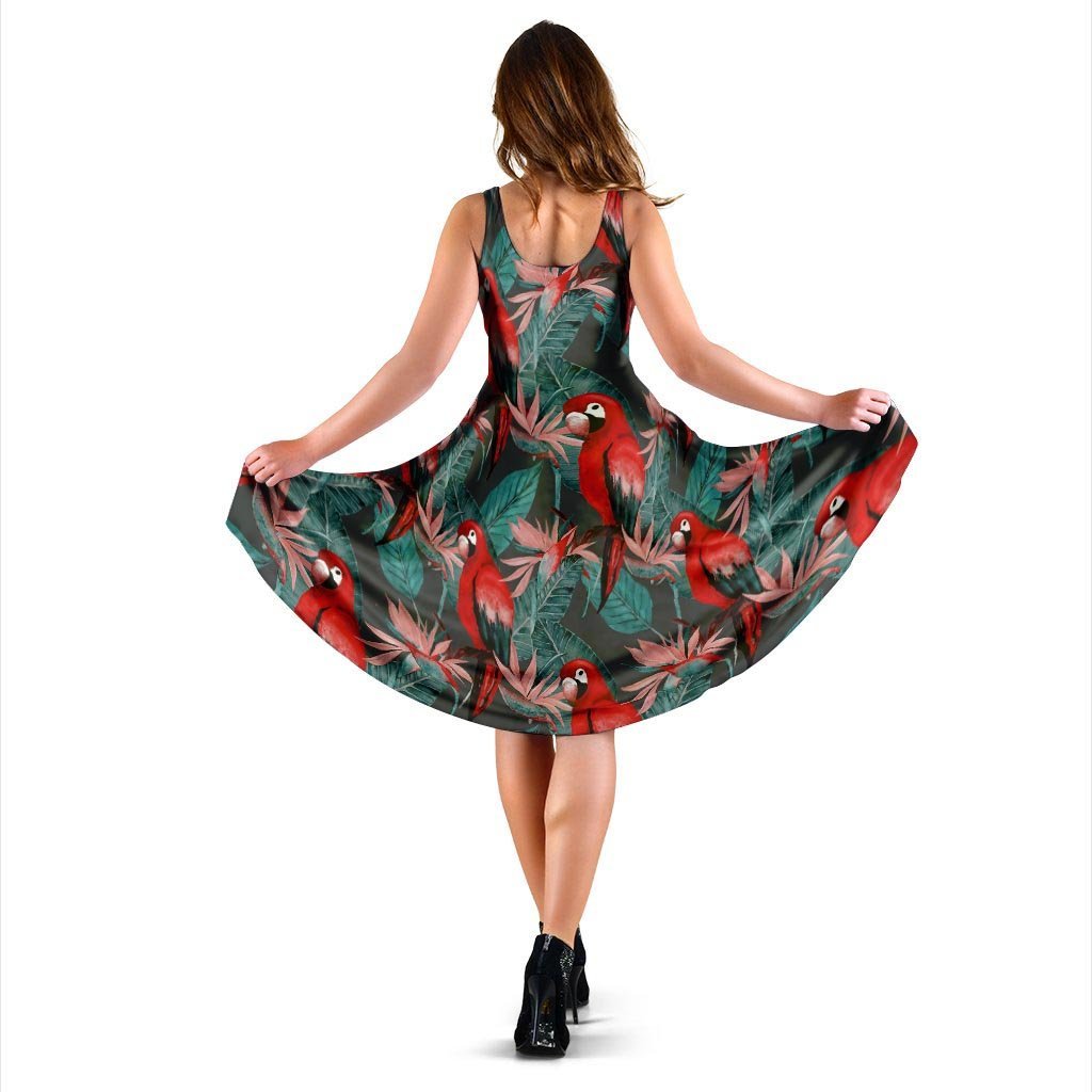 Watercolor Parrot Tropical Print Dress-grizzshop