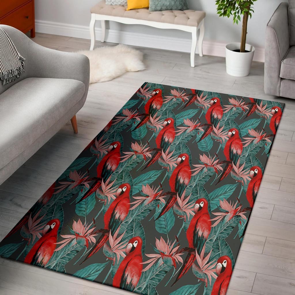 Watercolor Parrot Tropical Print Floor Mat-grizzshop