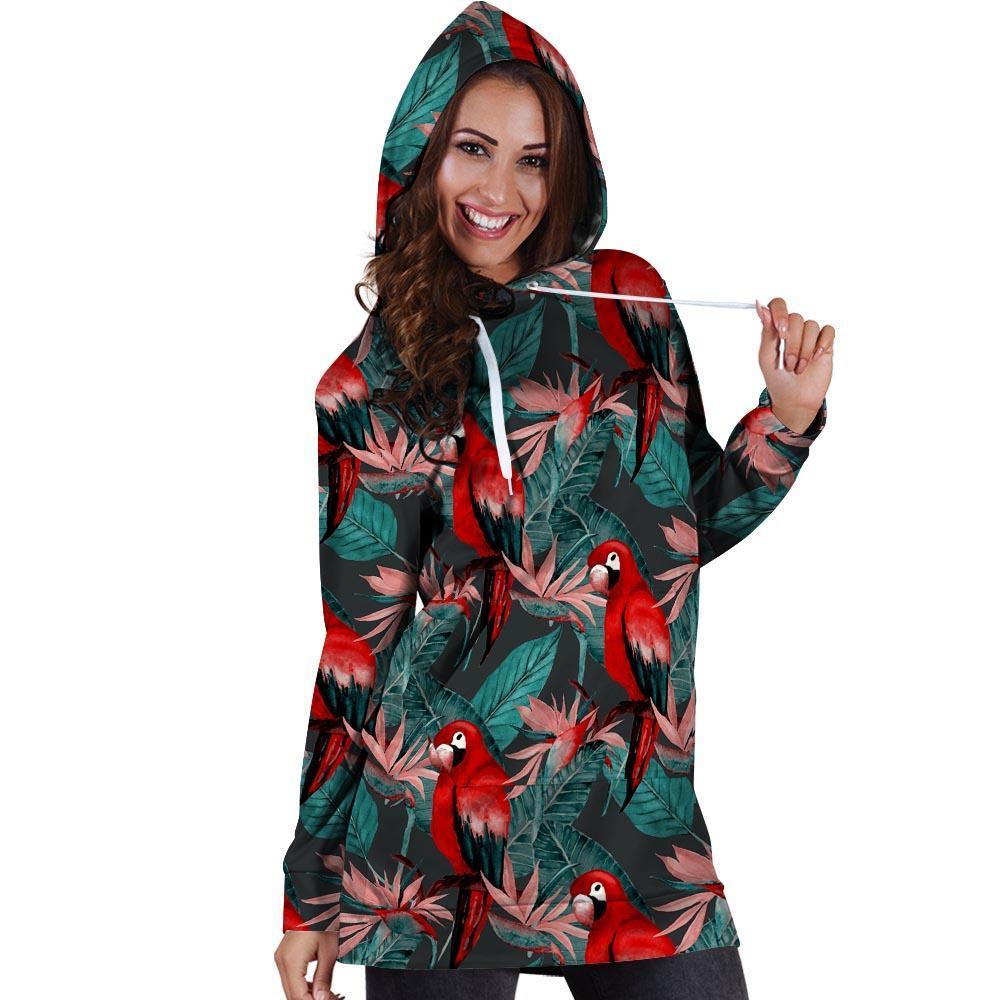 Watercolor Parrot Tropical Print Hoodie Dress-grizzshop
