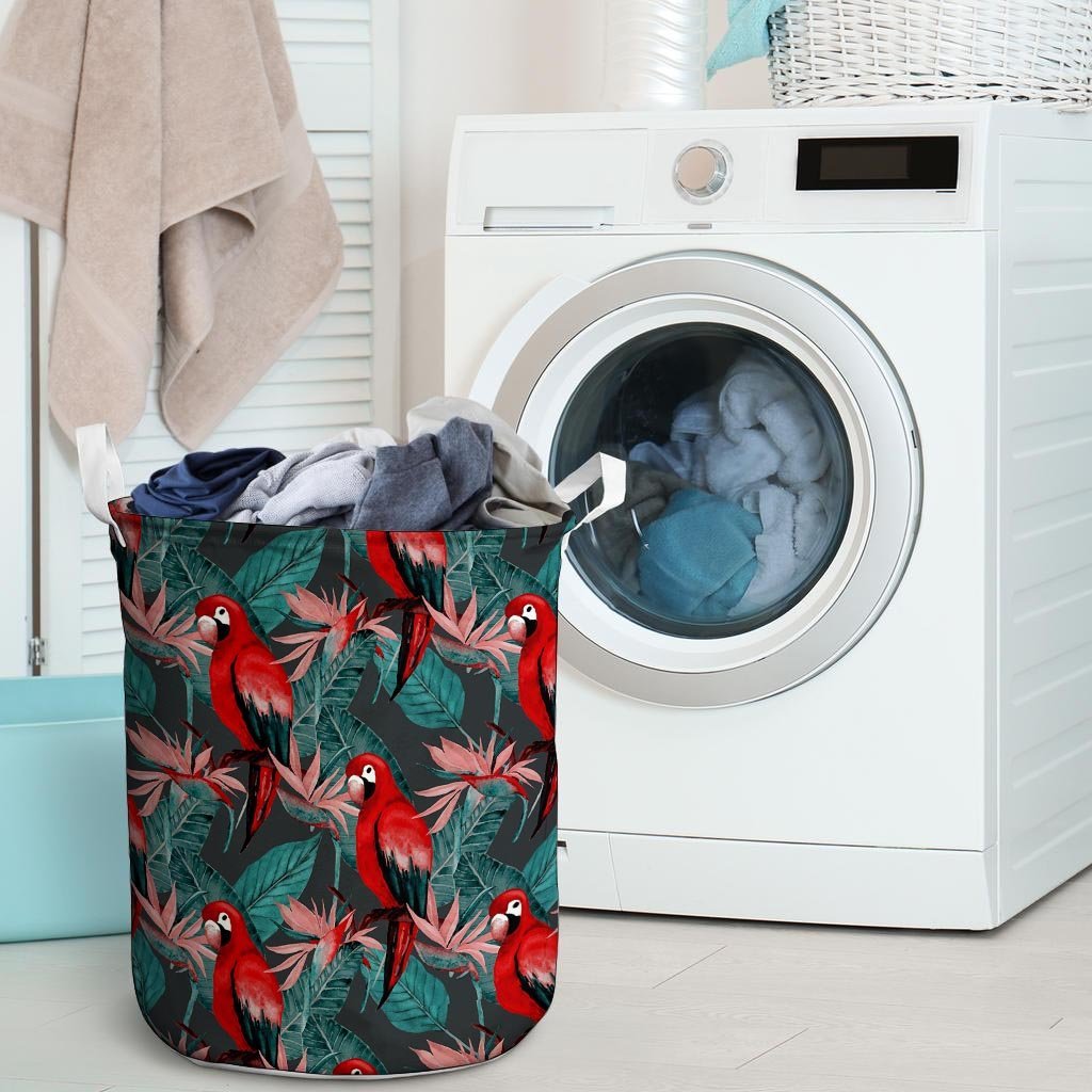 Watercolor Parrot Tropical Print Laundry Basket-grizzshop