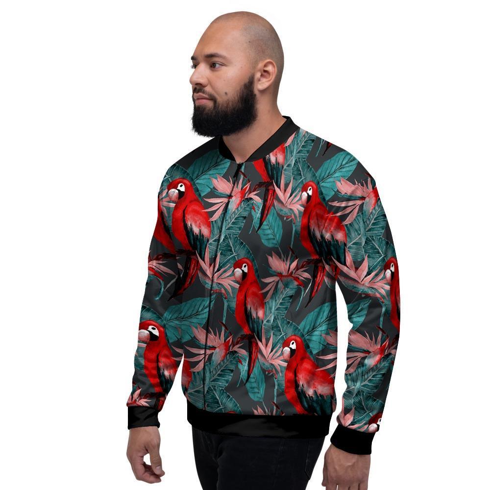 Watercolor Parrot Tropical Print Men's Bomber Jacket-grizzshop