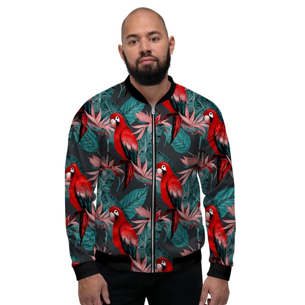 Watercolor Parrot Tropical Print Men's Bomber Jacket-grizzshop