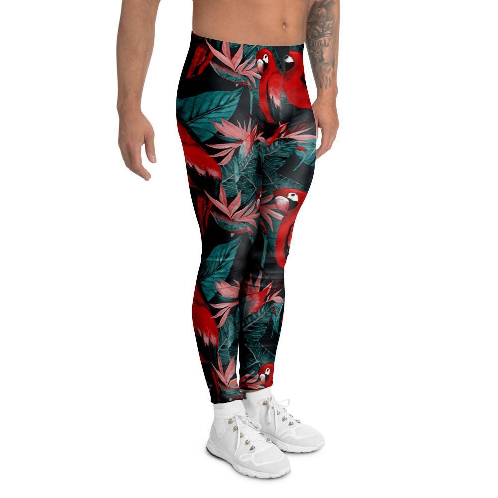 Watercolor Parrot Tropical Print Men's Leggings-grizzshop