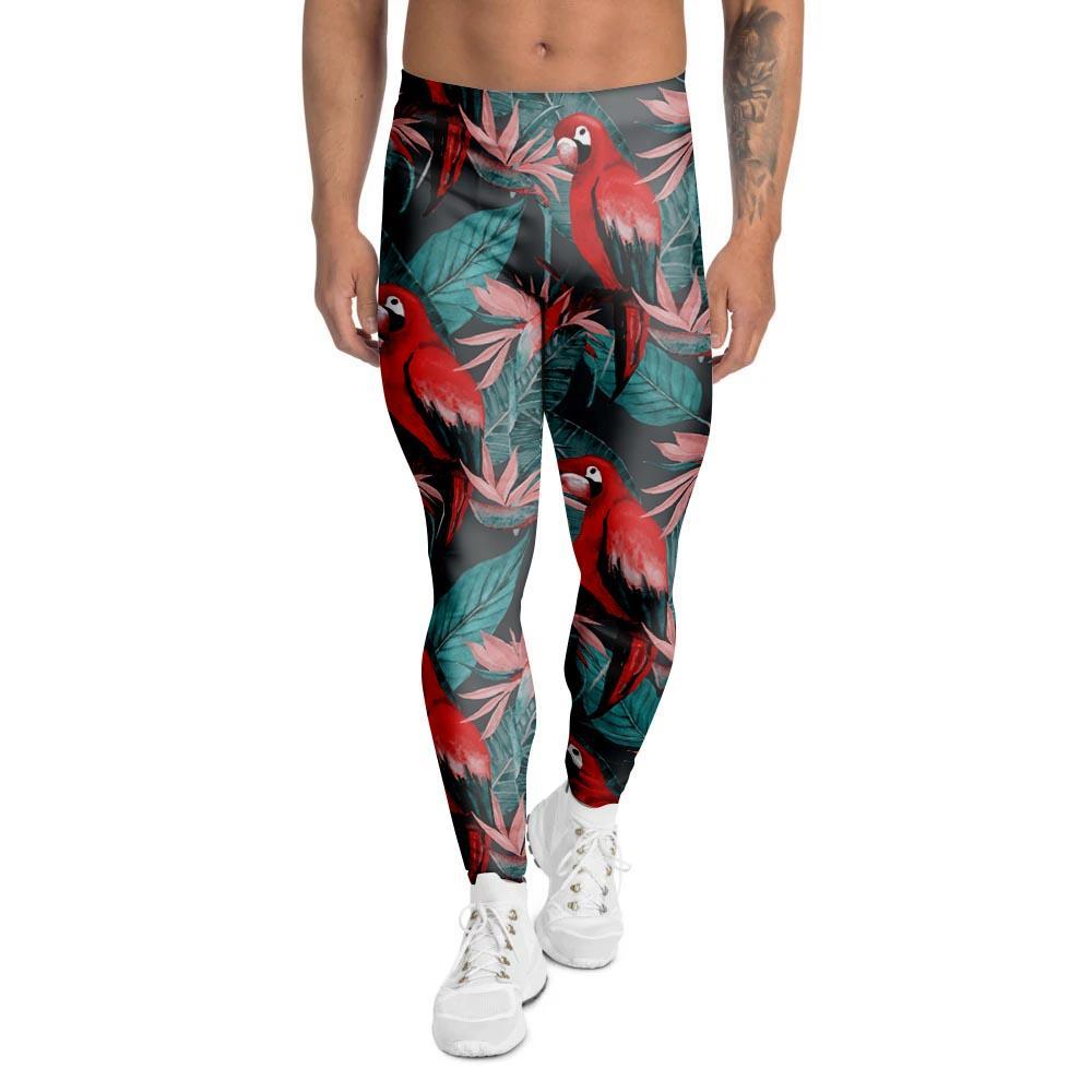 Watercolor Parrot Tropical Print Men's Leggings-grizzshop