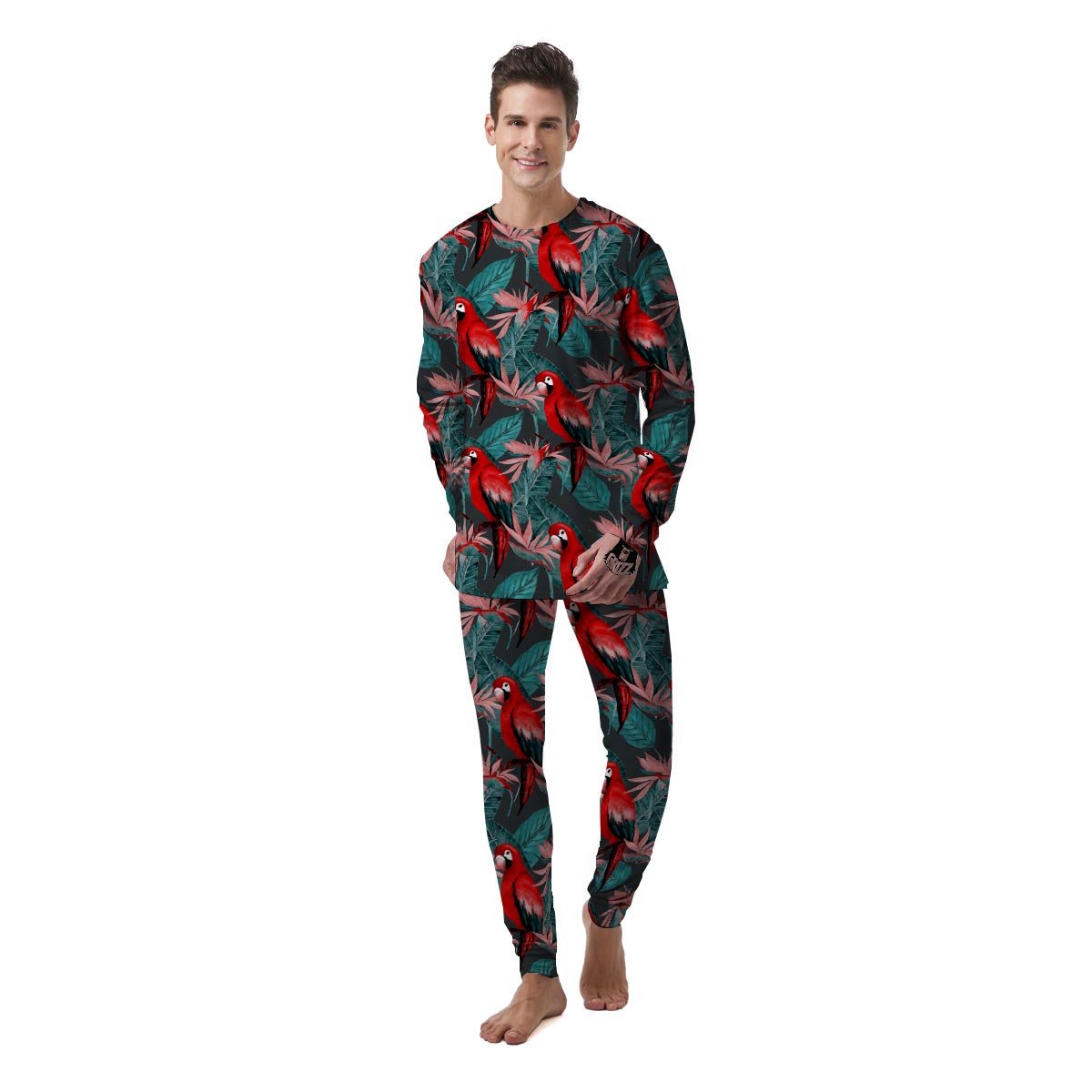 Watercolor Parrot Tropical Print Men's Pajamas-grizzshop