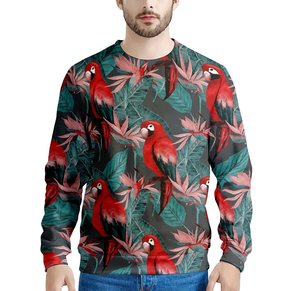 Watercolor Parrot Tropical Print Men's Sweatshirt-grizzshop